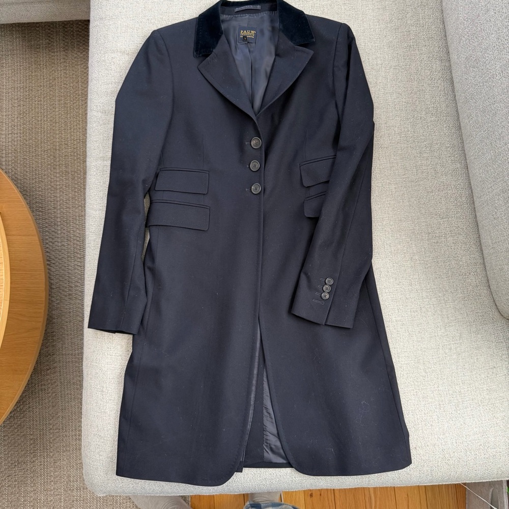 Pauw Amsterdam 100% Virgin Wool Longline Blazer Coat Size 3 (Large), Navy Blue